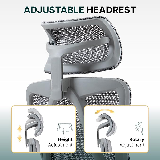 Mesh Ergonomic Office Chair,High Back Mesh Gaming Chair with Lumbar Support,Adjustable Headrest and Armrests for Home Office Desk Chair (Americana, Grey)