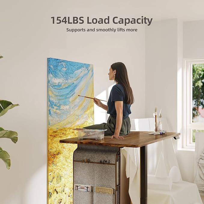 Claiks Electric Standing Desk Adjustable Height with Spacious Storage Bag, 48x24 Inch Stand Up Desk with Headphone Hook, Sit Stand Table for Home Office Computer Workstation, Rustic Brown