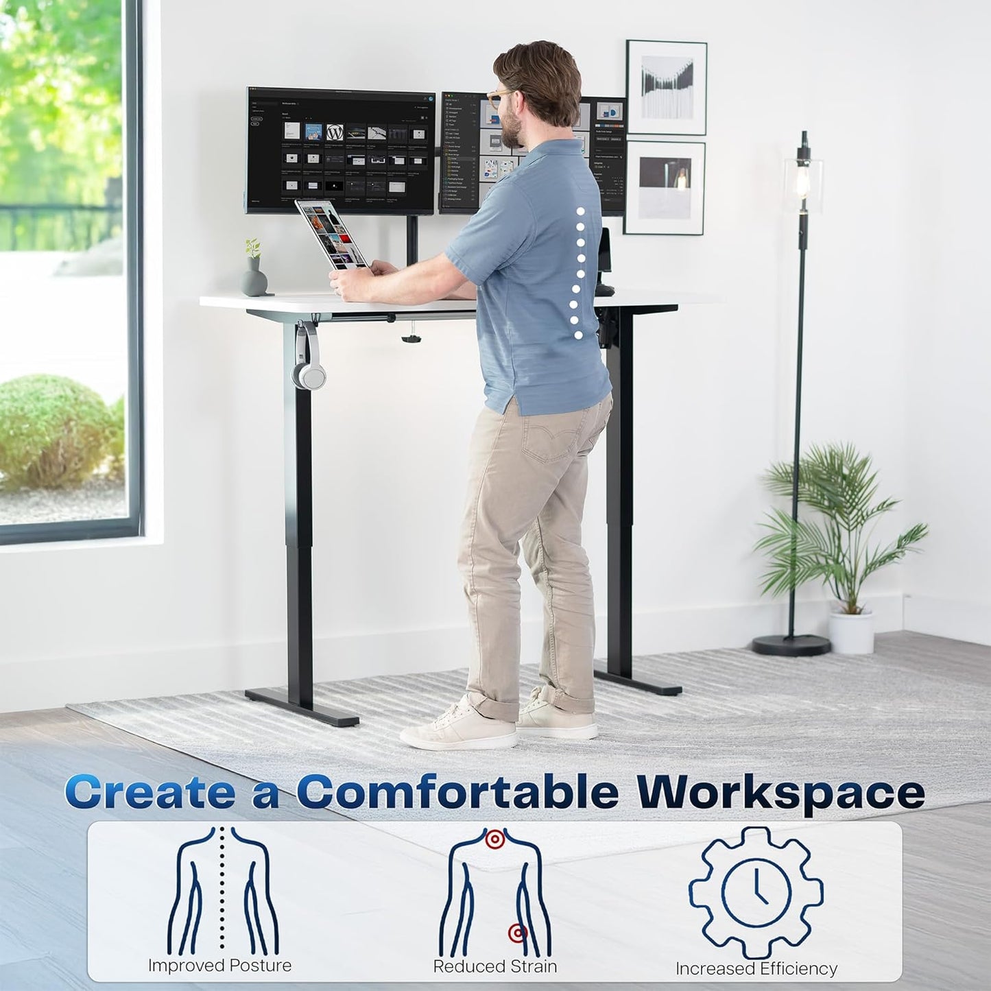 VIVO Electric 55 x 28 in Standing Desk, Memory Height Adjustment, 1B Series, One-Piece White Top, Black Frame, DESK-KIT-1B55W