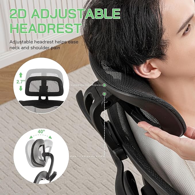 Mesh Ergonomic Office Chair,High Back Mesh Gaming Chair with Lumbar Support,Adjustable Headrest and Armrests for Home Office Desk Chair