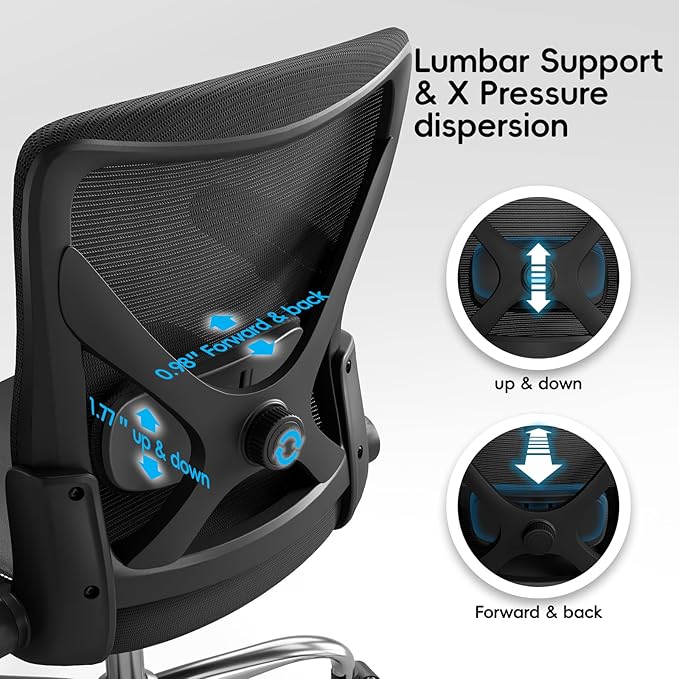 Ergonomic Office Chair-Computer PU Leather X-Shaped Desk Chair-Gaming Chair with Adjustable Flip-up Armrests Lumbar Support Mesh Executive Chair for Long Hours Office (Black)