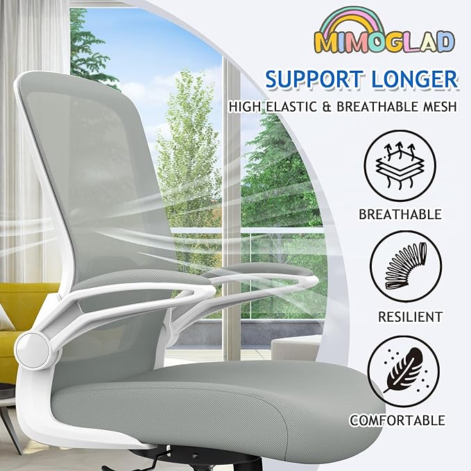 Mimoglad Ergonomic High Back Mesh Office Chair, Adjustable Lumbar Support, Thickened Seat Cushion (Modern, Moon Gray)