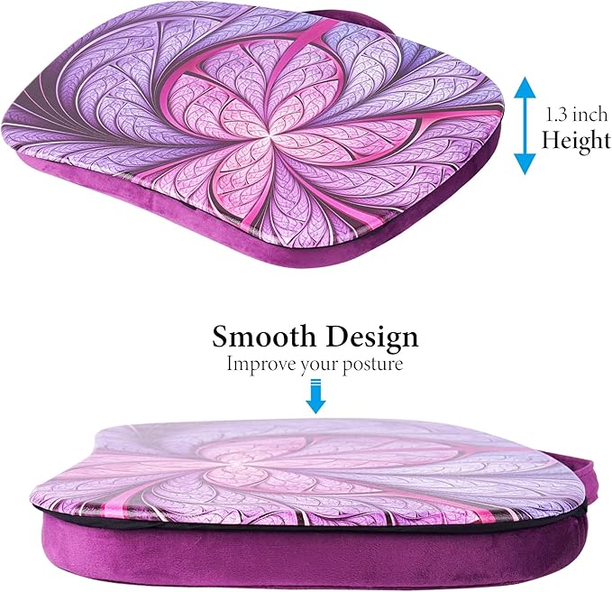Lap Laptop Desk - Portable Lap Desk with Pillow Cushion, Fits up to 15.6 inch Laptop for Home Office Students Use as Computer Laptop Stand, Book Tablet(1-Purple Flower)