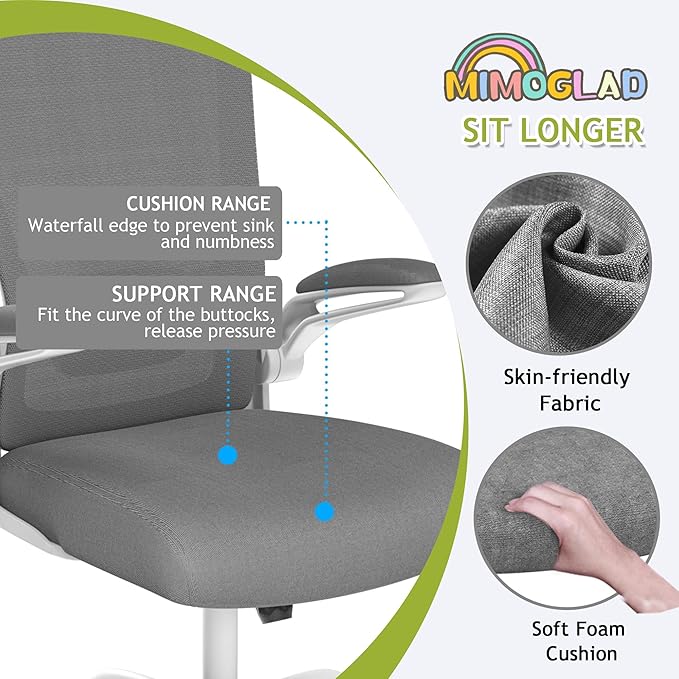 Mimoglad Home Office Chair, High Back Desk Chair, Ergonomic Mesh Computer Chair with Adjustable Lumbar Support and Thickened Seat Cushion