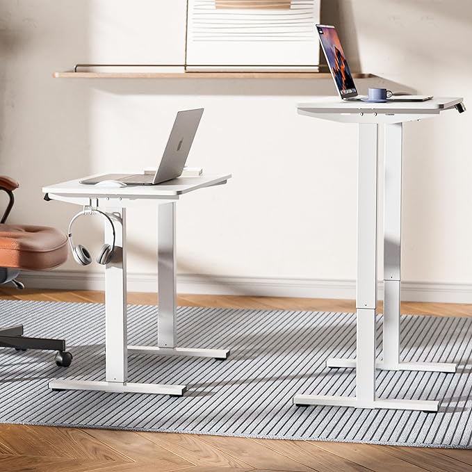 Electric Standing Desk Adjustable Height, 32x20 Inches Sit Stand up Desktop for Home Office, Ergonomic Rising Computer Table with Memory Preset, White