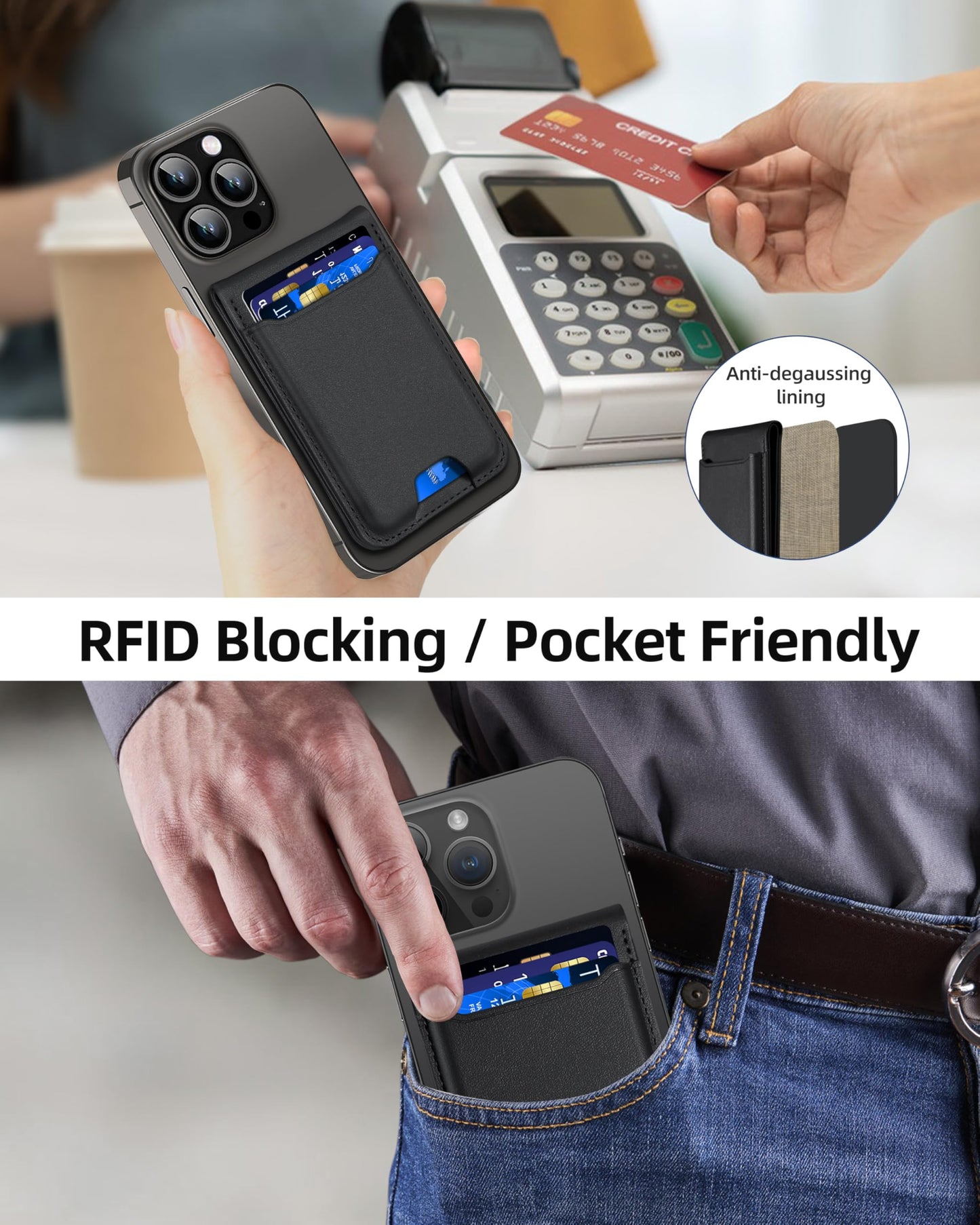 for Magsafe Wallet, Works with Apple Find My, Strongest Magnetic Wallet for iPhone 16/15/14/13/12 Series, for iPhone Walle t with Adjustable Stand, 3 Card Slots, 6 Cards Holder, Vegan Leather, Black