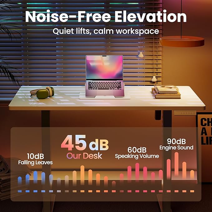 HUANUO Electric Standing Desk, 40 x 24 Inch Height Adjustable Computer Desk with Storage Bag, 4 Height Memory Settings, Sit Stand Up Desk for Home Office, White