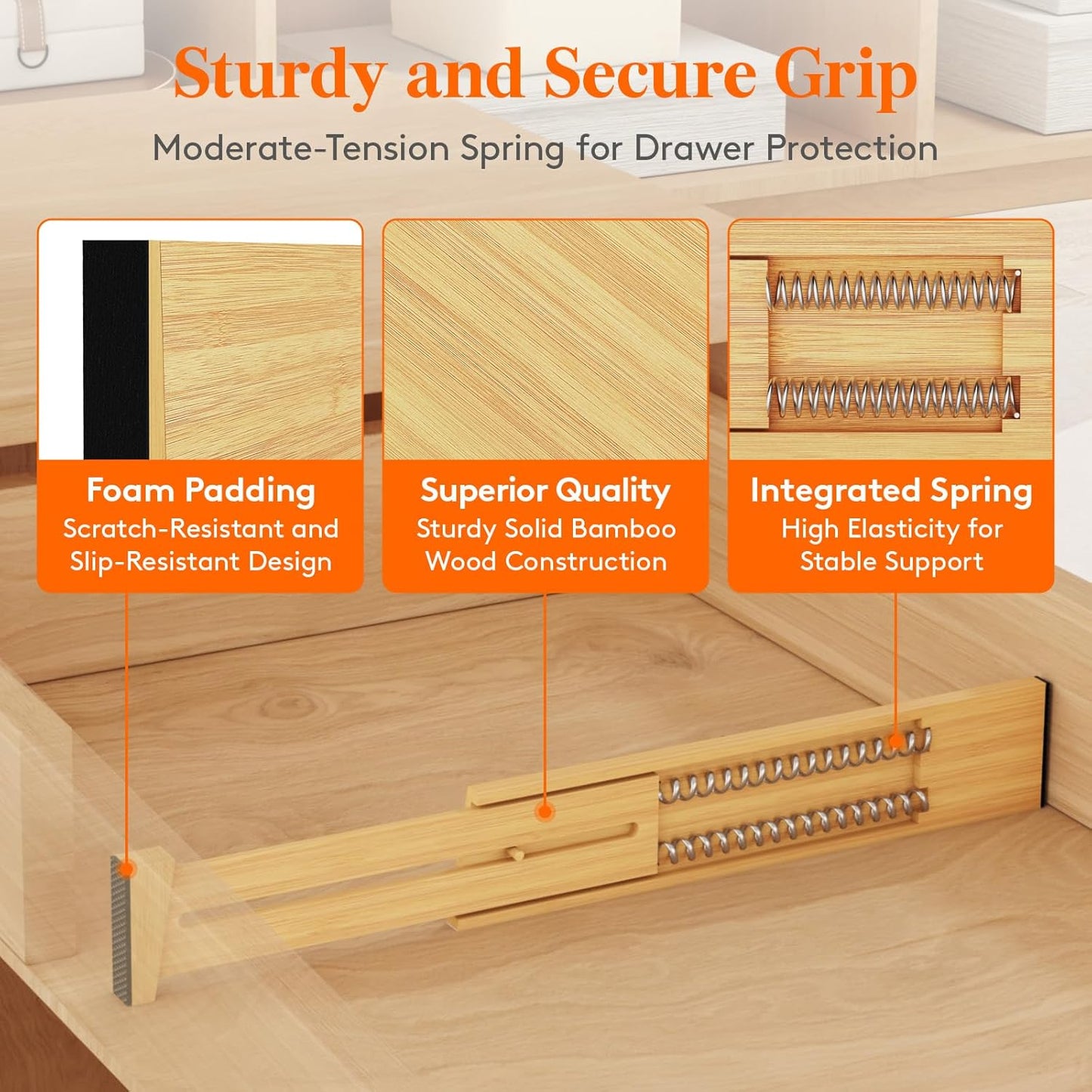 Lifewit 4 Pack Drawer Dividers Bamboo 2.4" High, 12-17" Adjustable Drawer Organizers for Clothes, Wooden Dresser Separators in Bedroom/Bathroom/Kitchen/Fridge/Office Organization and Storage