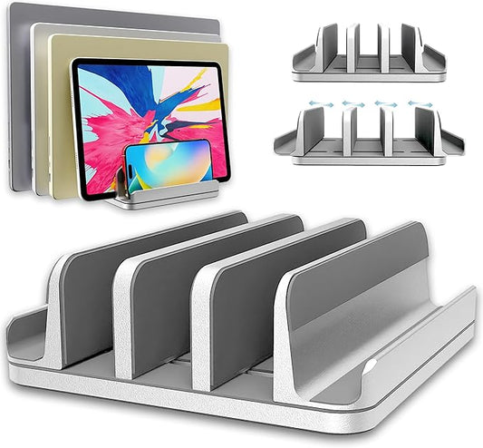 Adjustable Laptop Stand, 5 Slots, Aluminum Space-Saving, for Apple MacBook/Surface/Galaxy/Tablet/iPad/iPhone, Silver