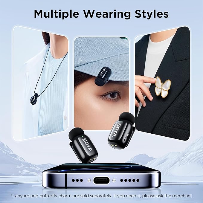 BOYA Mini USB-C Wireless Lavalier Microphone for Andriod iPhone 16/15, Ultra Mini Lapel Mics with AI Voice Switching, Noise Reduction and Charging Case, Metal Clip for TikTok Content Creators