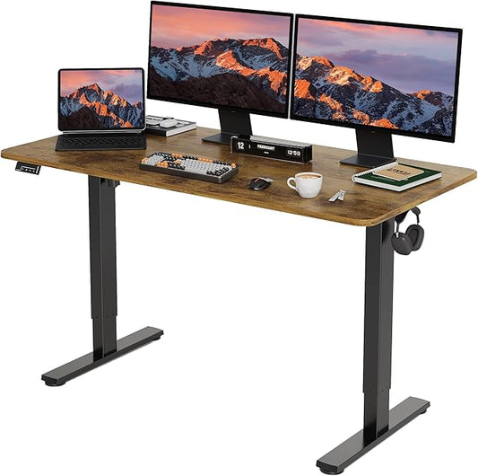 Electric Standing Desk Adjustable Height, 55x24 Inches Sit Stand up Desktop for Home Office, Ergonomic Rising Computer Table with Memory Preset, Rustic Brown