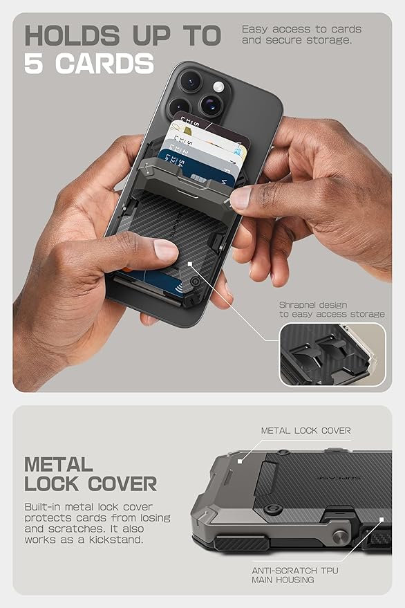 SUPCASE for MagSafe Wallet with Stand, Magnetic Wallet for Men, [Hold 5 Cards] [Adjustable Stand] [RFID Blocking] Phone Stand Credit Card Holder Tripod for iPhone 16/15/14/13/12 Series, Carbon