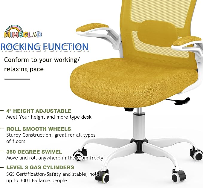 Mimoglad Ergonomic High Back Mesh Office Chair, Adjustable Lumbar Support, Thickened Seat Cushion (Modern, Jasmine)