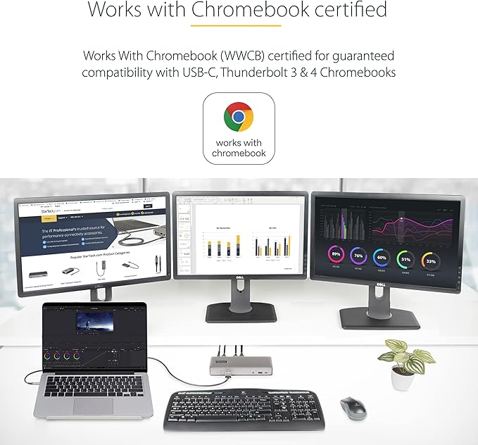 StarTech.com USB-C Docking Station Multi Monitor HDMI/DP/USB-C Video Output, Triple Monitor 4K30/Dual 4K60, 7-Port USB Hub, 60W Power Delivery, GbE, 3.5mm Audio, Works with Chromebook, TAA