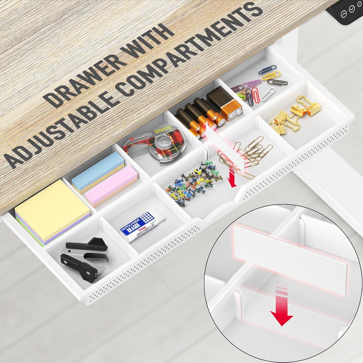 SHW 55 x 28 Inches Electric Height Adjustable Standing Desk with Drawer and Memory Preset, Maple