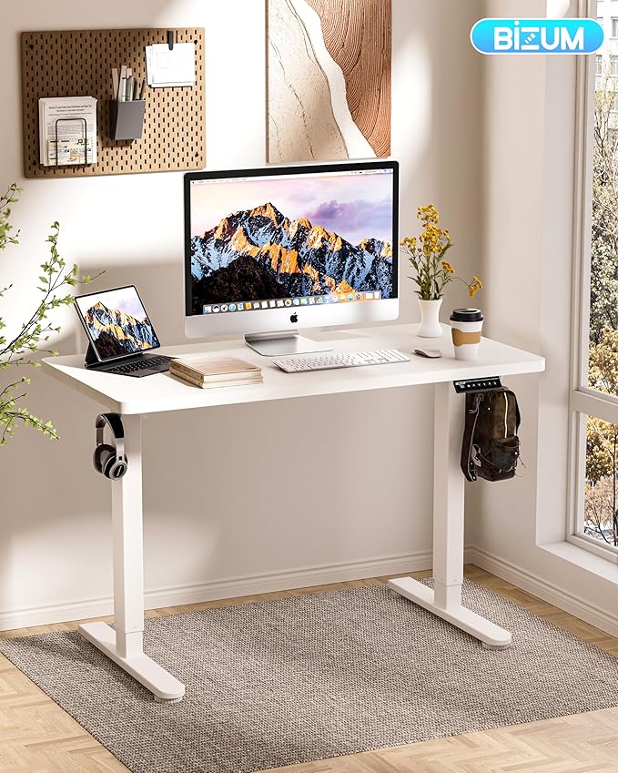 BIZUM Standing Desk Electric Adjustable Computer Desk-Stand up Desk Office Gaming Home Office Memory Desks 48x24 inches White