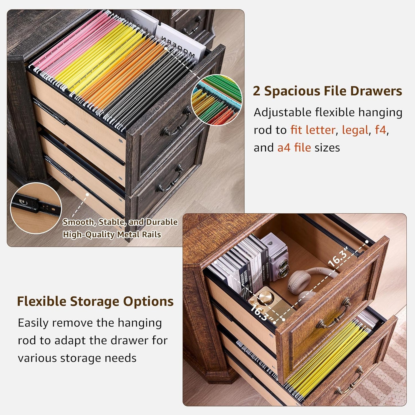 T4TREAM 6-Tier Bookcase with 2 File Drawers, 72" Tall Farmhouse Bookshelf with Storage & Adjustable Shelves, Wooden Floor Standing Display Book Shelf Organizer for Home Office, Dark Rustic Oak