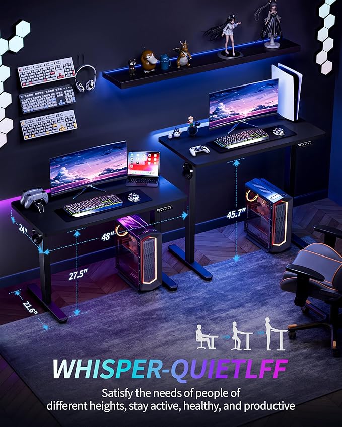 Standing Desk Electric Adjustable Computer Desk-Stand up Desk Office Gaming Home Office Memory Desks 48x24 inches Black