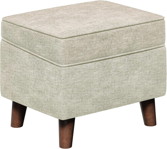 Foot Rest with Adjustable Cover, 18" Storage Ottoman Dorm, Footstool and Sitting Stool, Ottoman Foot Stools for Living Room, Bedroom, Dorm, Beige