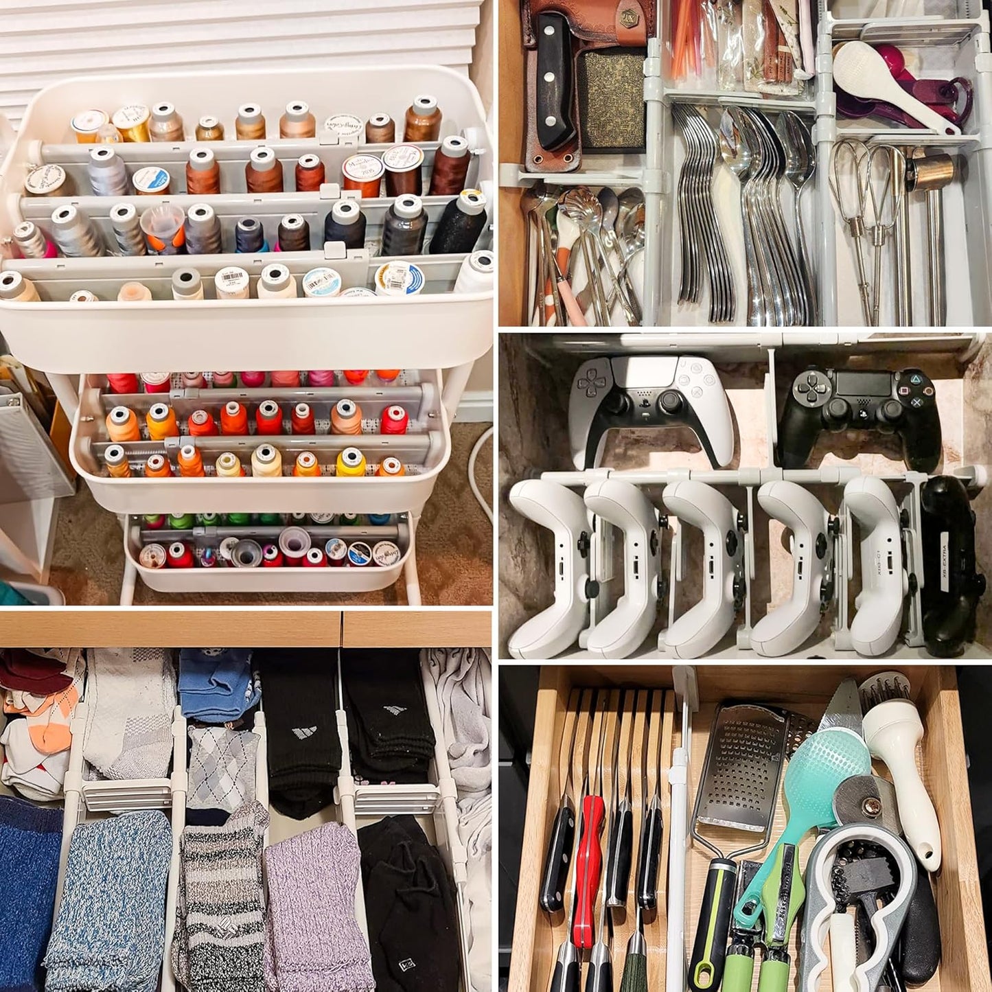 HiYZ Expandable Drawer Dividers - 12.6-22.8'' Adjustable Drawers Organizers for Kitchen Utensils, Drawer Separators in Bedroom, Dresser, Office, Bathroom, Fridge, 8 Pack Long Dividers-Gray