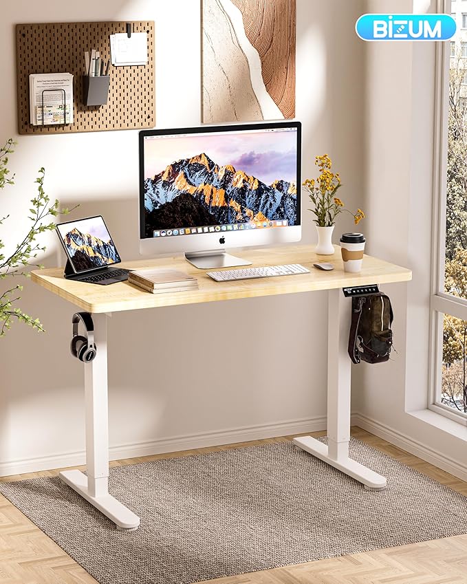 BIZUM Standing Desk Electric Adjustable Computer Desk-Stand up Desk Office Gaming Home Office Memory Desks 48x24 inches Maple