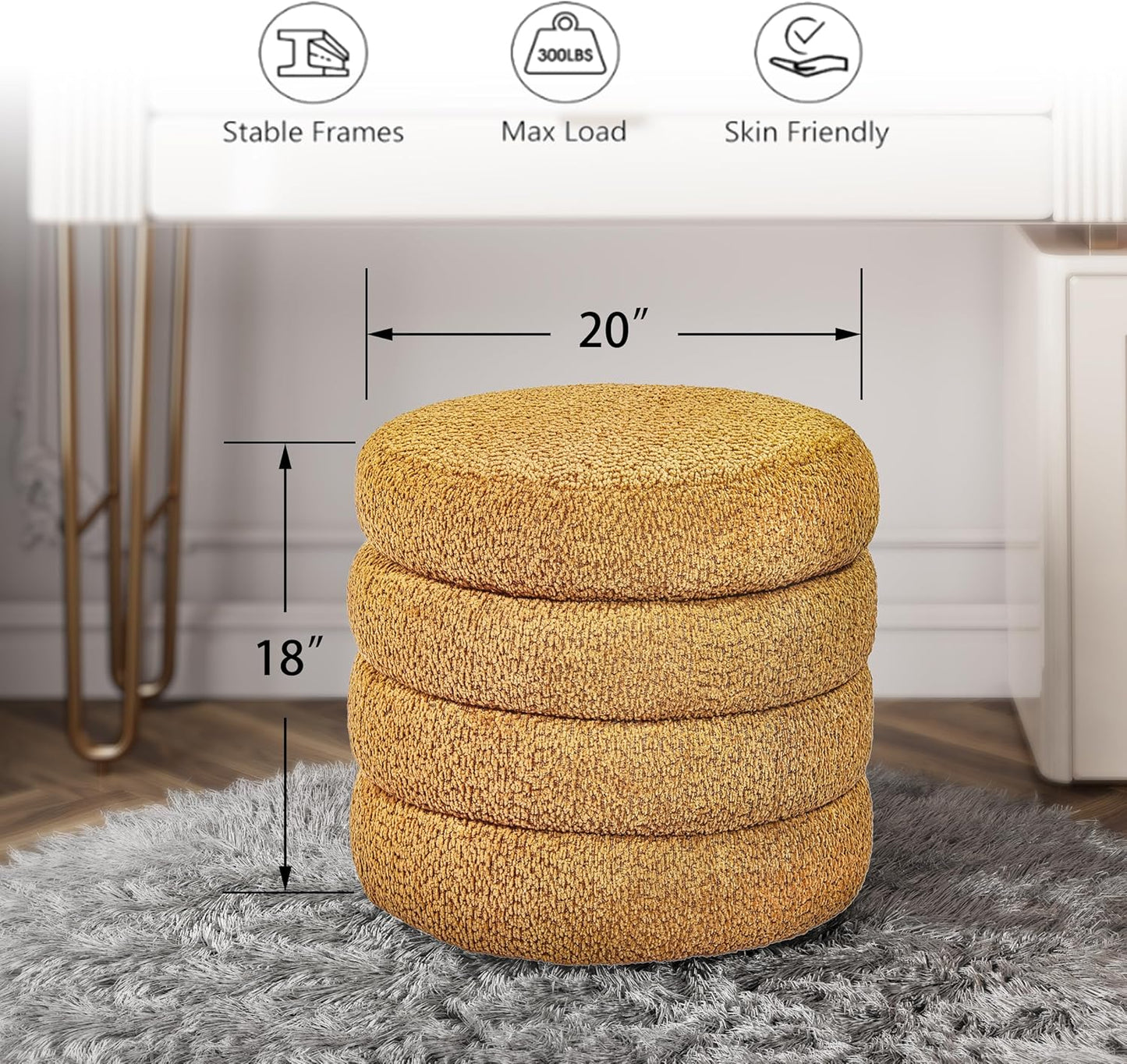 Storage Ottoman, Round Ottoman with Storage, Vanity Stool Foot Rest with Removable Lid, Round Boucle Upholstered for Living Room Pouf Footstool