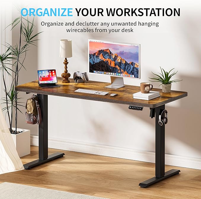 BIZUM Electric Standing Desk, 55" x 24" Height Adjustable Desk, Rustic Brown Sit to Stand Desk Memory Gaming Computer Workstation for Home Office