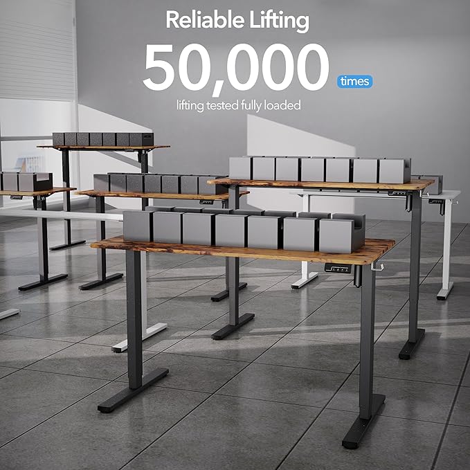 Electric Standing Desk Adjustable Height, 55x24 Inches Sit Stand up Desktop for Home Office, Ergonomic Rising Computer Table with Memory Preset, Rustic Brown