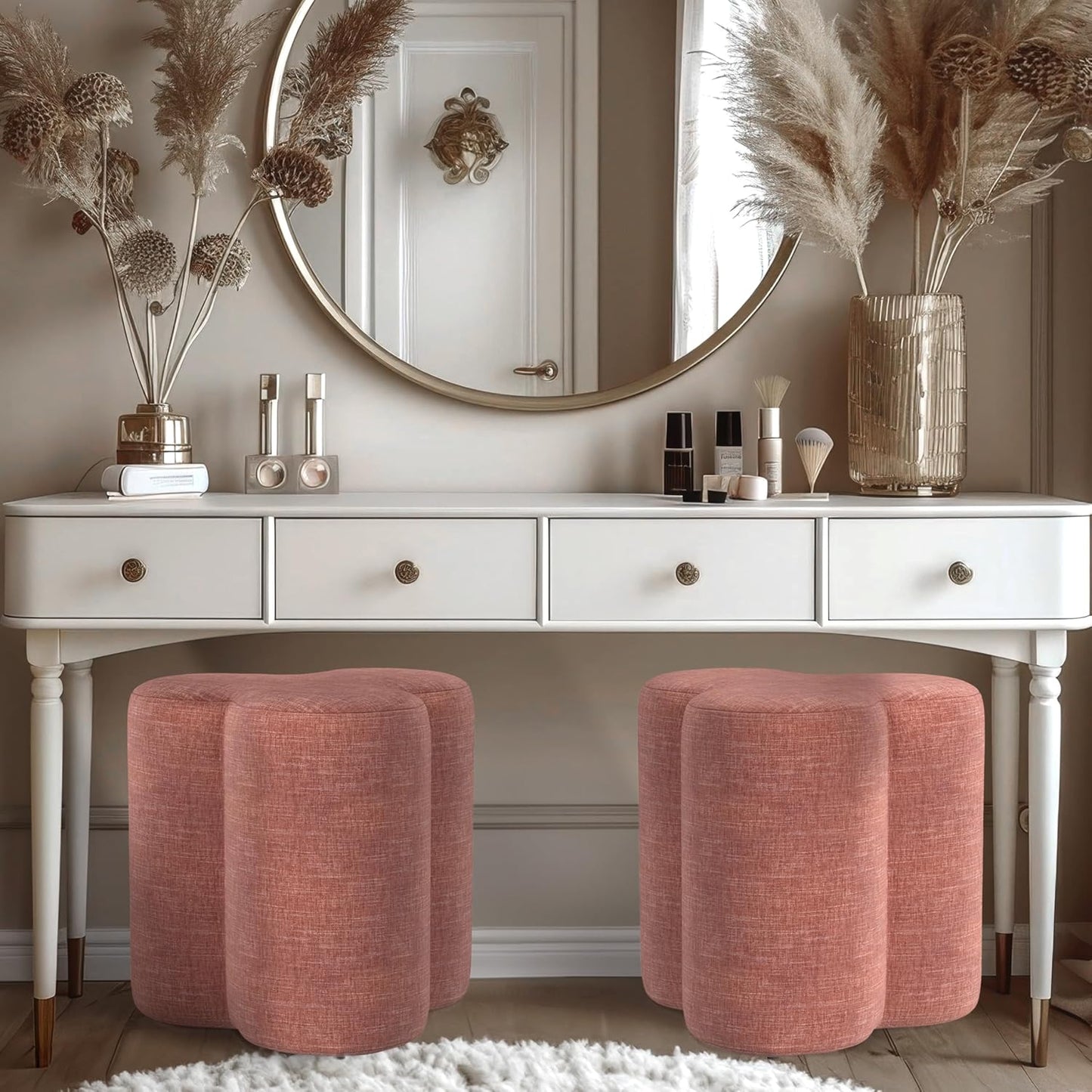 HomePop Upholstered Clover Shaped Ottoman Home Décor|Foot Rest Ottoman - Pink Chenille