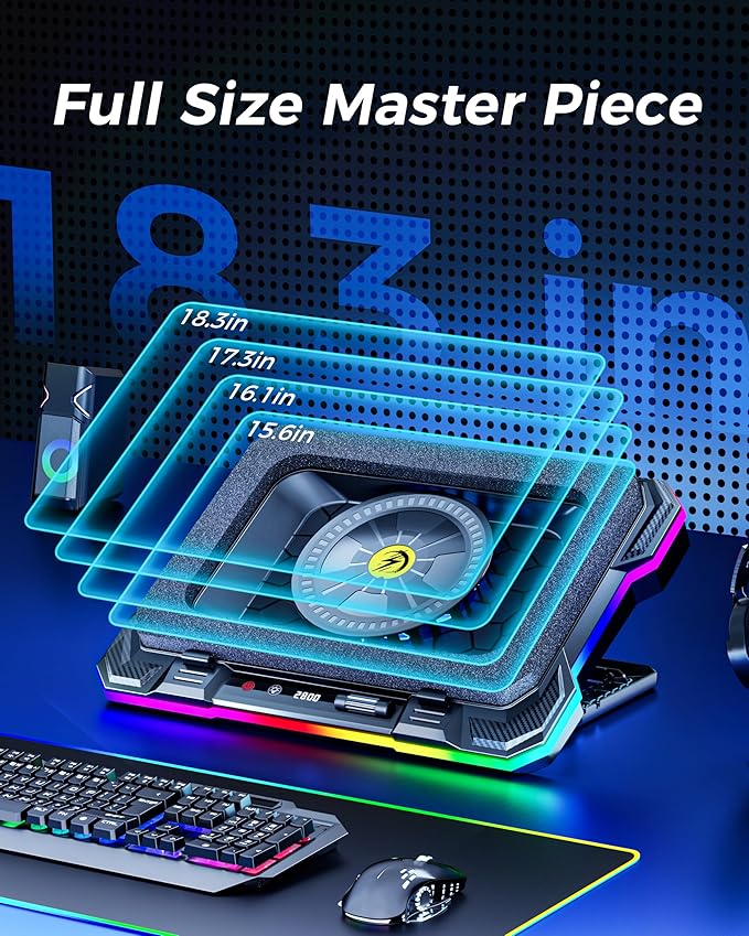 AICHESON Gaming Turbofan Laptop Cooling Pad with 10°C-35°C Temperature Drop, Full Sealed Foam Stand for 14-19 inch Laptops