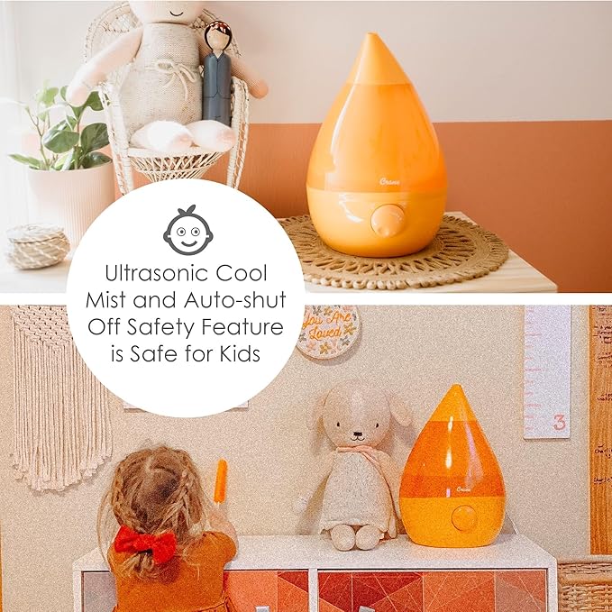Crane Ultrasonic Cool Mist Humidifier for Bedroom, Baby Nursery, Kids Room, Plants, or Office, Large 1 Gallon Tank, Filter Optional, Orange