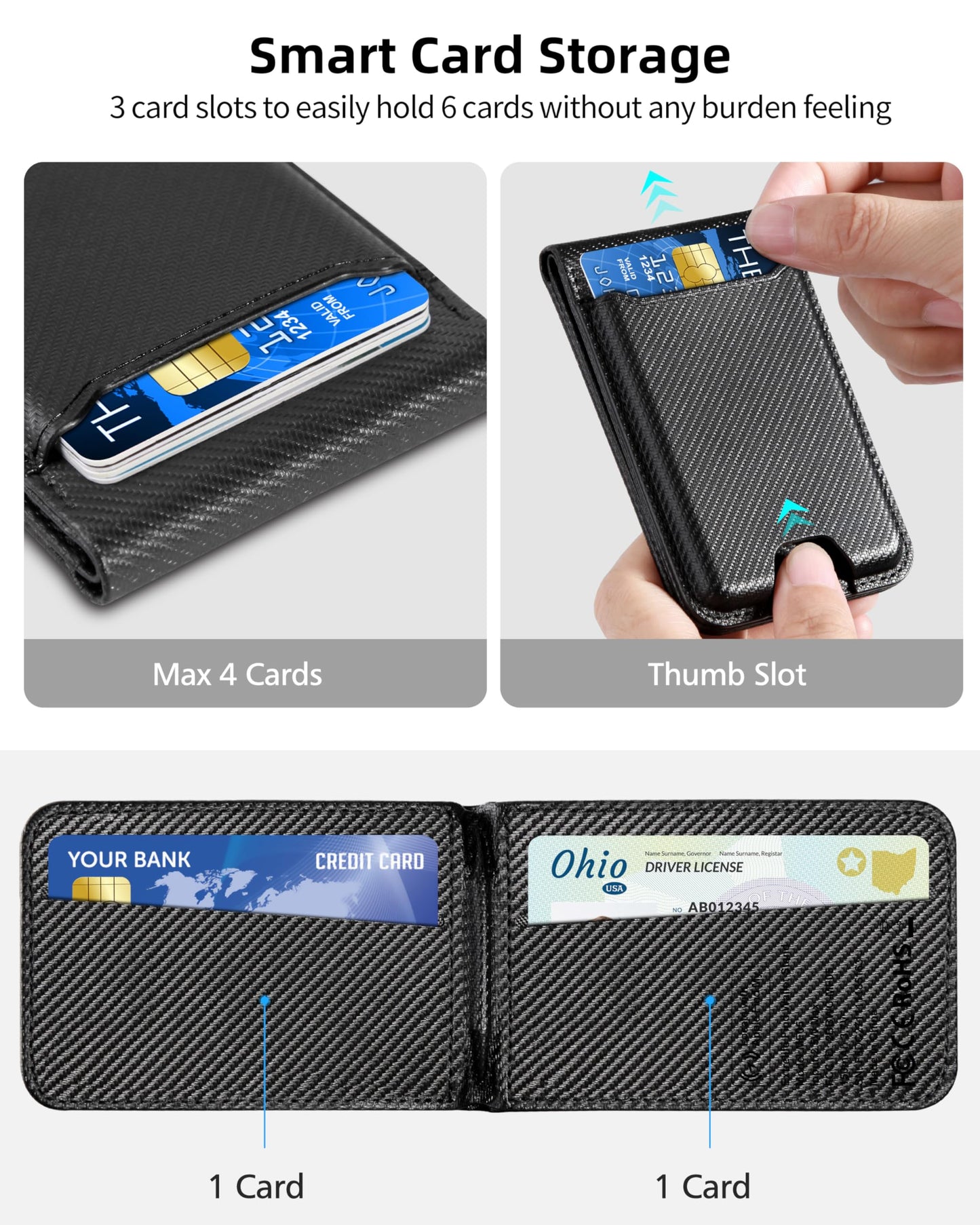 for Magsafe Wallet, Works with Apple Find My, Strongest Magnetic Wallet for iPhone 16/15/14/13/12 Series, for iPhone Walle t with Adjustable Stand, 3 Card Slots, 6 Cards Holder, Vegan Leather, Black