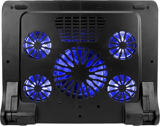 ENHANCE Gaming Laptop Cooling Pad Stand with LED Cooler Fans , Adjustable Height , & Dual USB Port for 17 inch Laptops - 5 Ultra Quiet High Performance Fans 2630 RPM & Built-In Bumpers - Blue