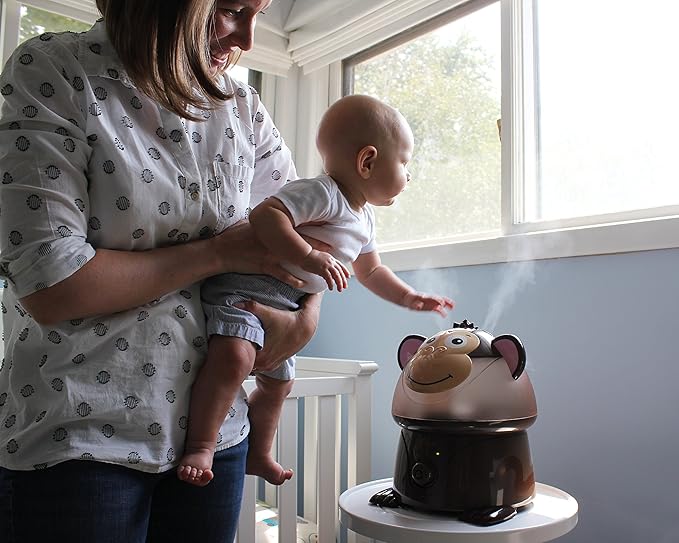 Crane Adorables Ultrasonic Humidifiers for Bedroom and Baby Nursery, 1 Gallon Cool Mist Air Humidifier for Large Room or Kid's Room, Humidifier Filters Optional, Monkey