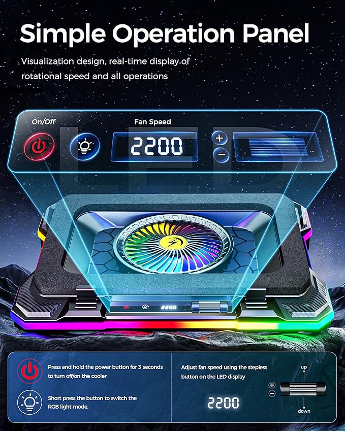AICHESON Gaming Laptop Cooling Pad with Full RGB Lights, Powerful Cooler Fan Stand for 15-19 inch Gamer Heavy Duty Laptops and PC Computers