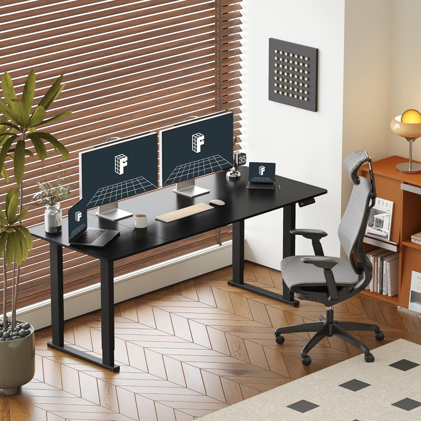 FLEXISPOT4 Legs Standing Desk 78 x 32 Inch Electric Adjustable Height Desk with Splice Board Home Office Sit Stand Up Desk, Black Top + Black Frame