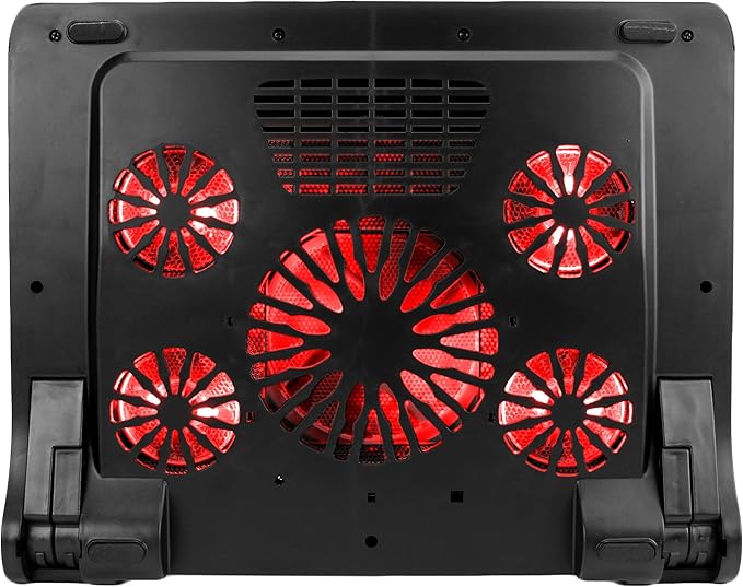 ENHANCE Gaming Laptop Cooling Pad Stand with LED Cooler Fans , Adjustable Height , & Dual USB Port for 17 inch Laptops - 5 Ultra Quiet High Performance Fans 2630 RPM & Built-In Bumpers - Red